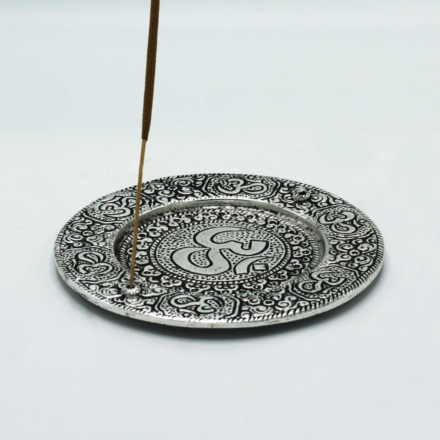 Porte-Encens Rond Om en Aluminium Poli 11cm
