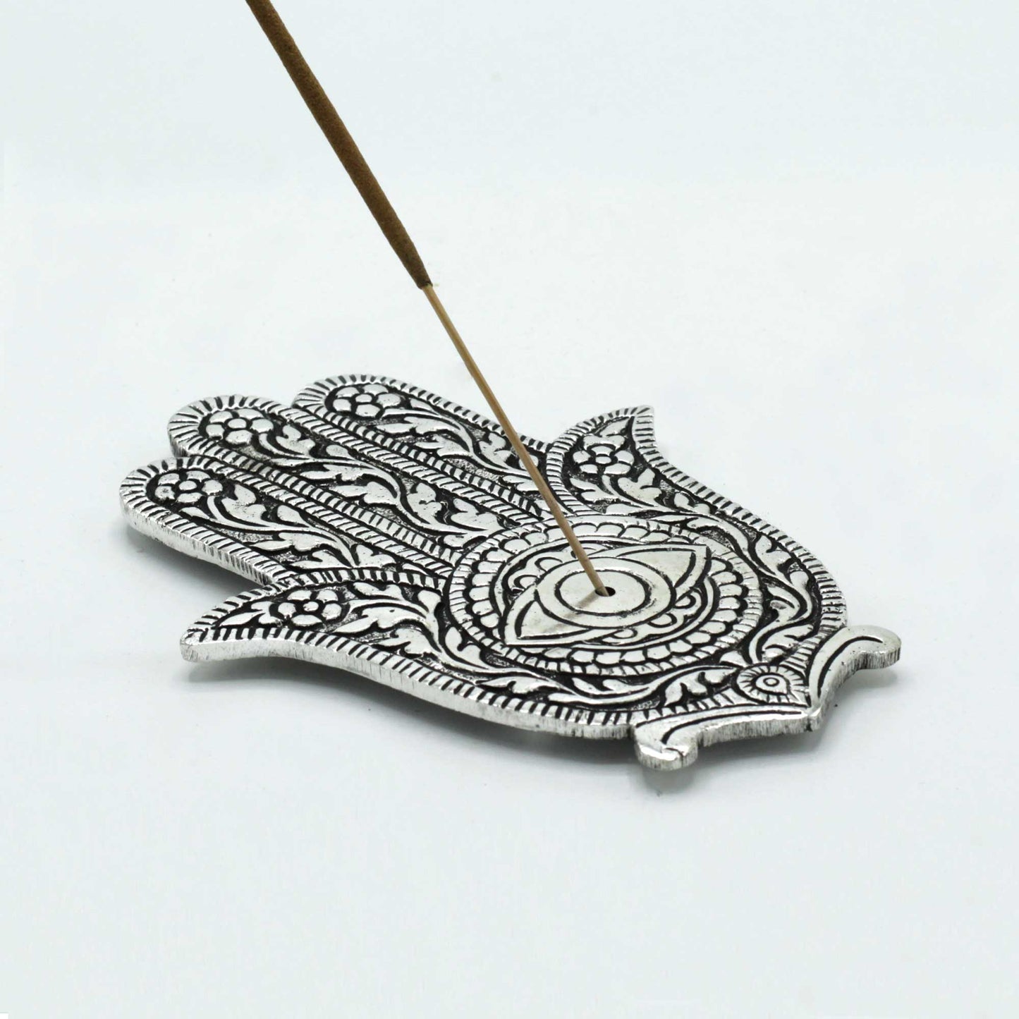 Porte-Encens Main de Fatma en Aluminium Poli 14cm