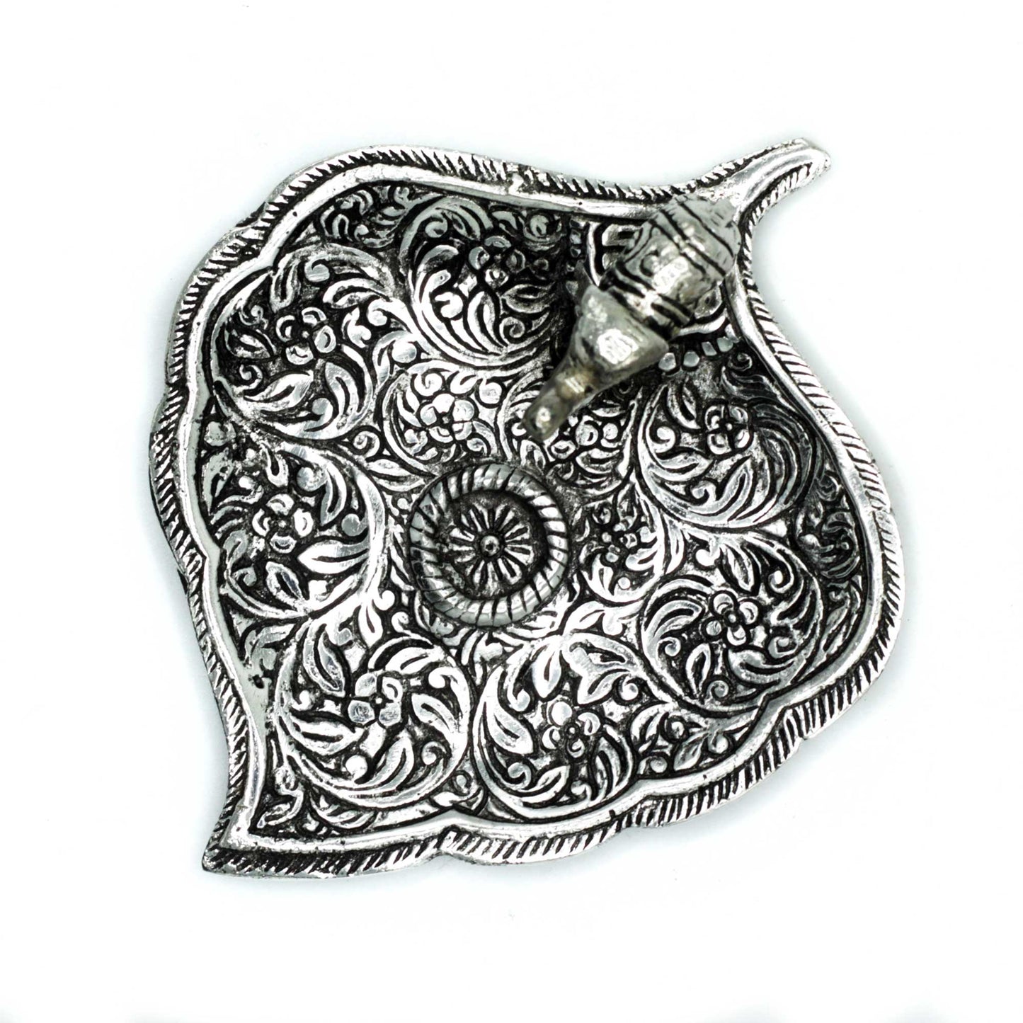 Porte Encens Feuille Éléphant en Aluminium Poli 11cm