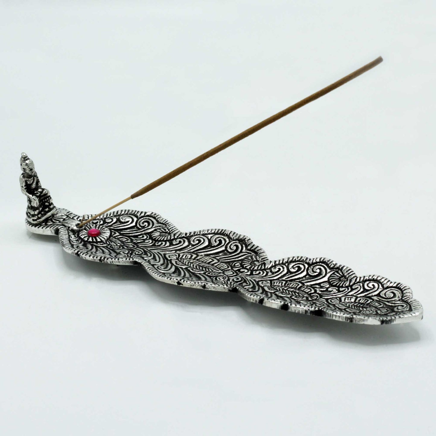 Porte-Encens Long Bouddha en Aluminium Poli 20cm