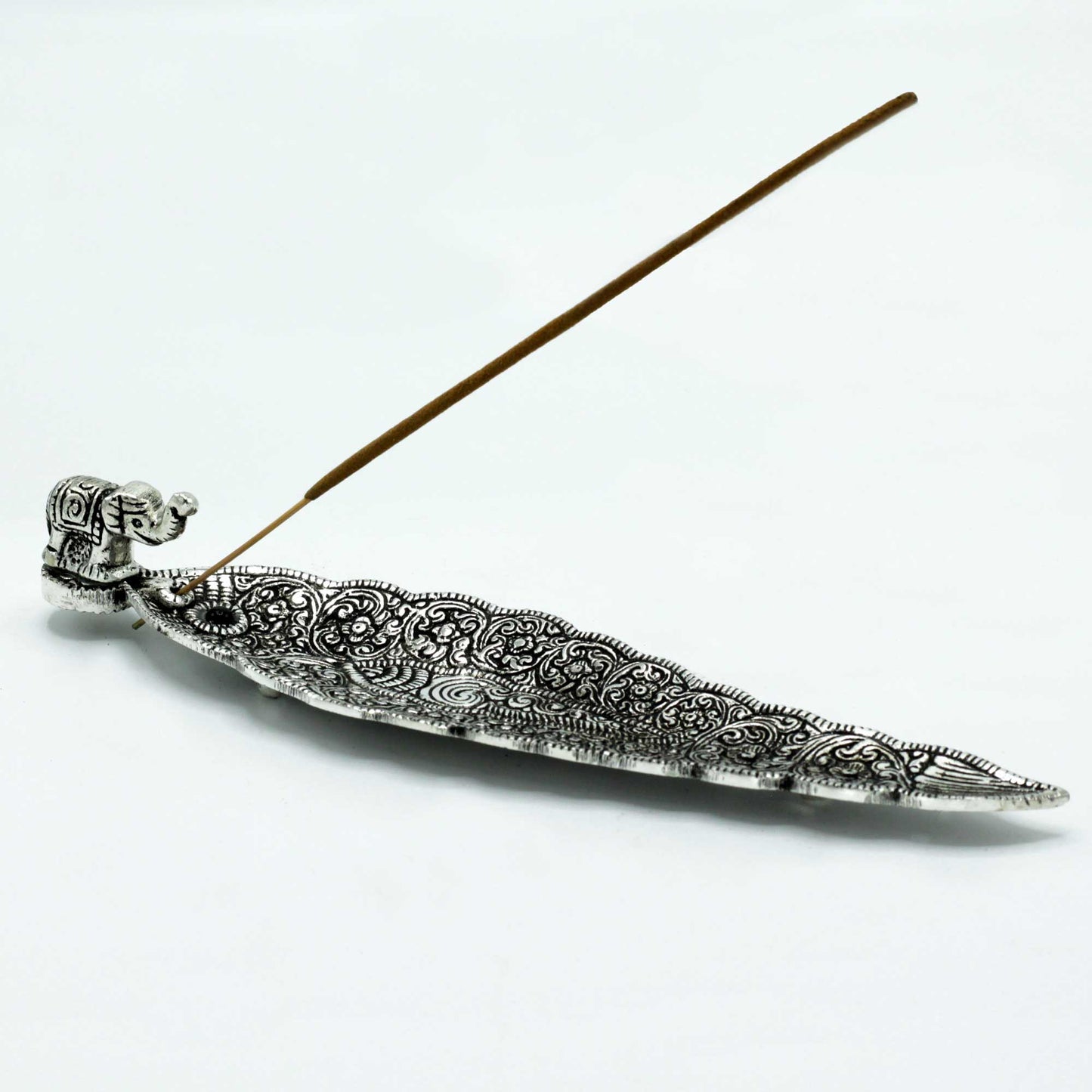Porte-Encens Long Éléphant en Aluminium Poli 20cm