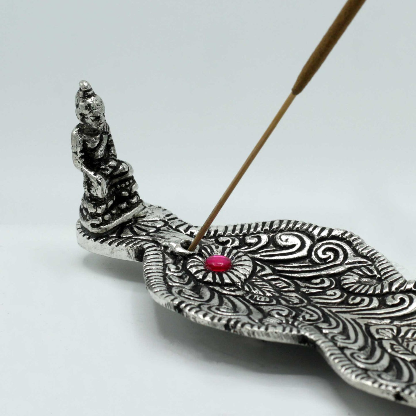 Porte-Encens Long Bouddha en Aluminium Poli 20cm