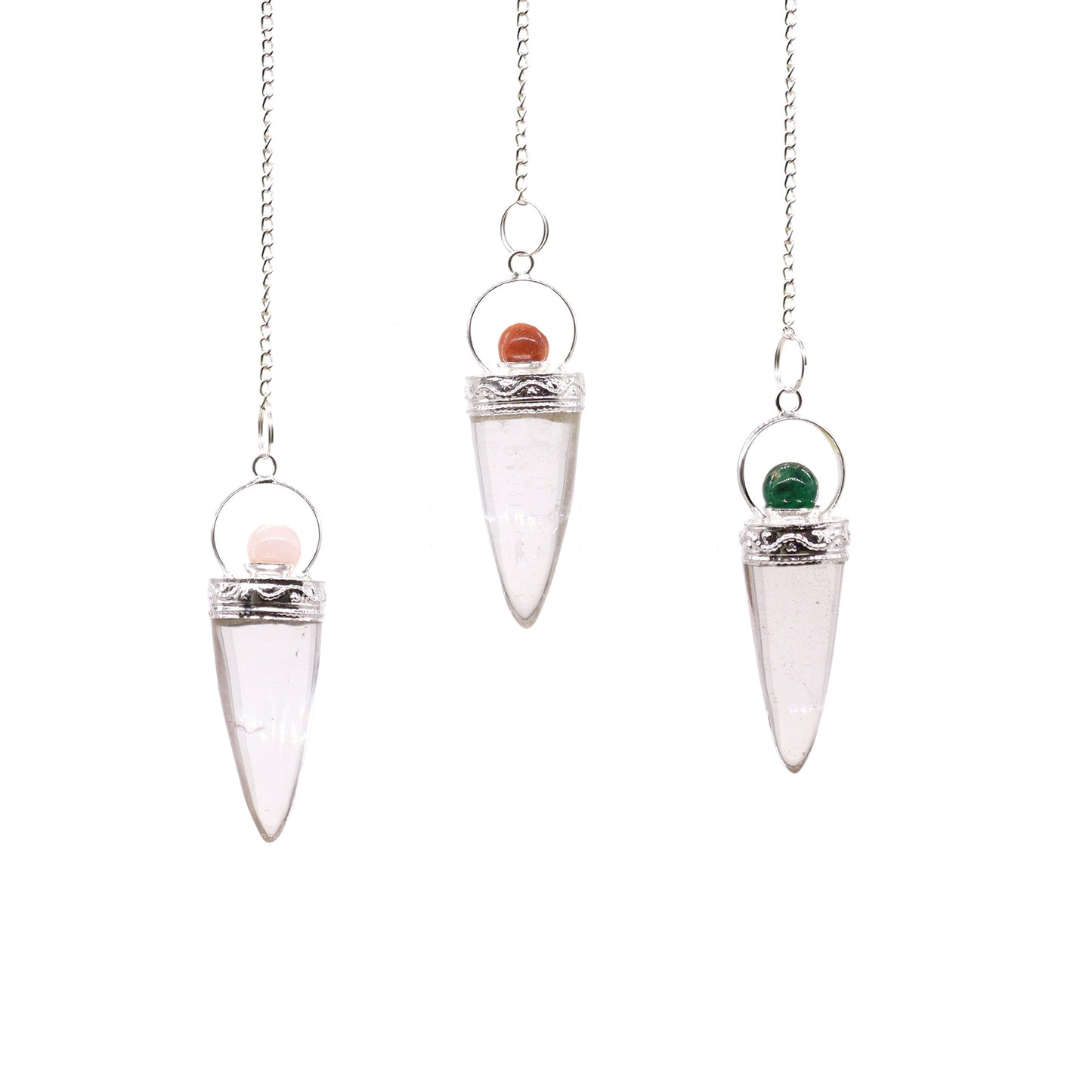 Pendules Cone Cristal de roche & Anneau argenté