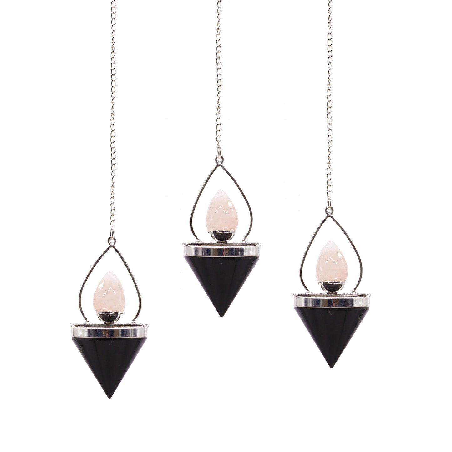 Pendule Lanterne de Vie en Pierres Précieuses - Agate Noire & Quartz Rose