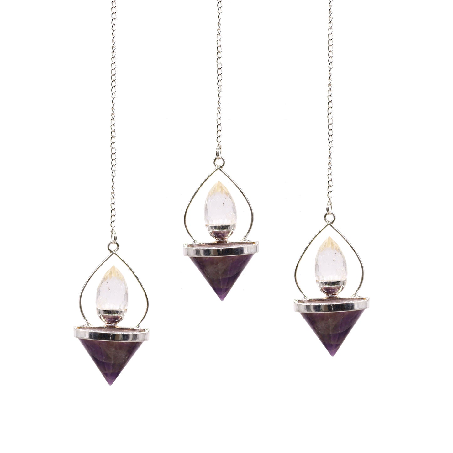Pendule Lanterne de Vie en Pierres Précieuses - Améthyste & Quartz Rocheux