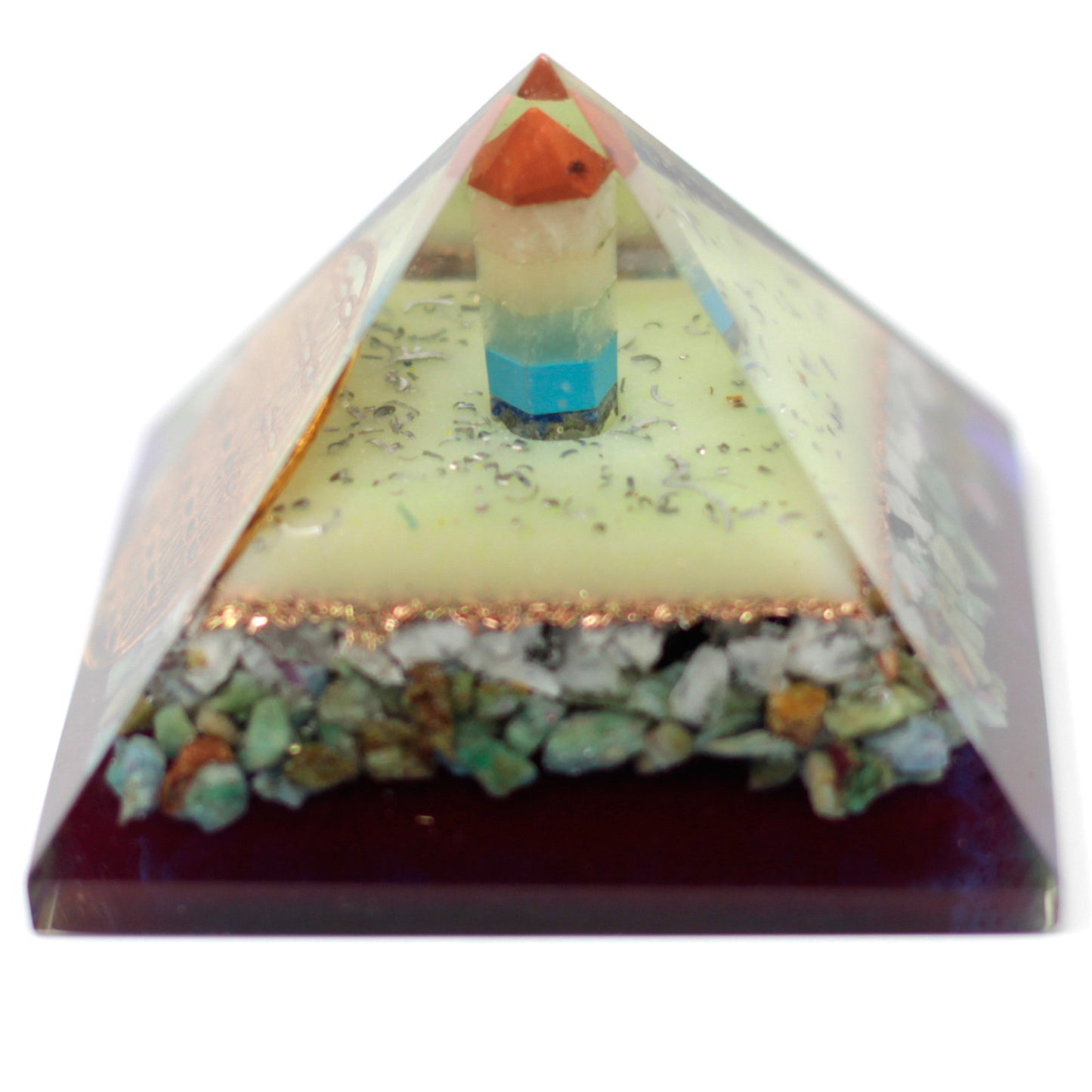 Grande Pyramide Organite 80mm - Symbole Fleur de Vie