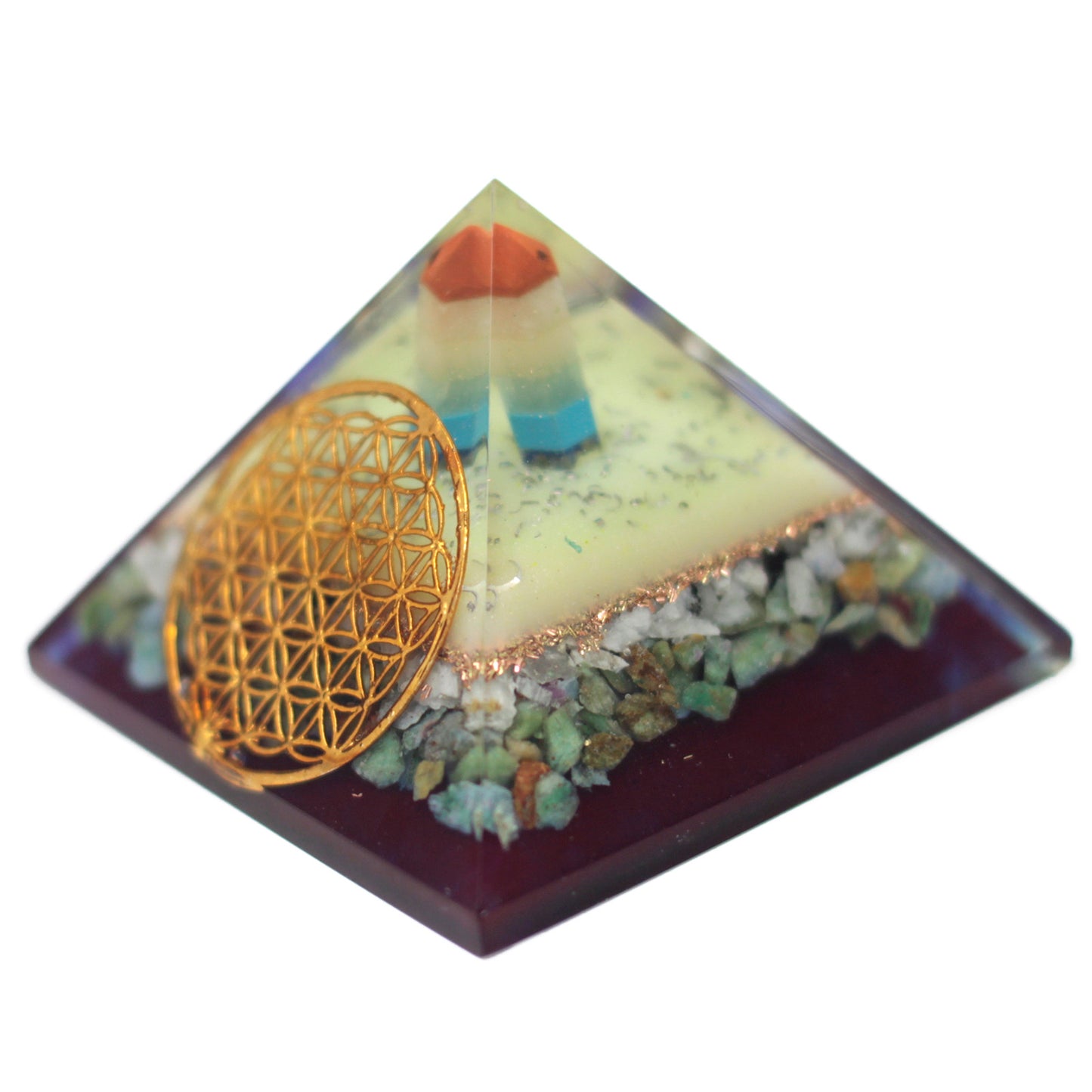 Grande Pyramide Organite 80mm - Symbole Fleur de Vie