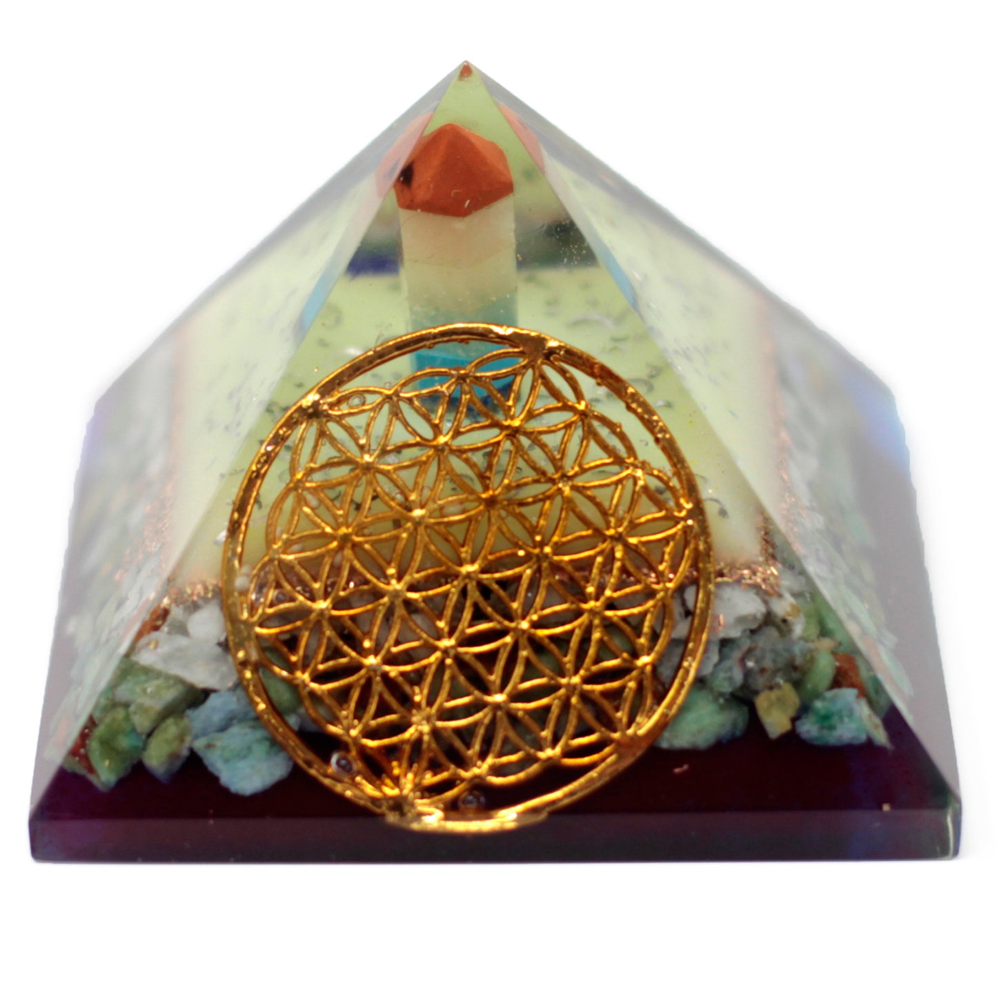 Grande Pyramide Organite 80mm - Symbole Fleur de Vie