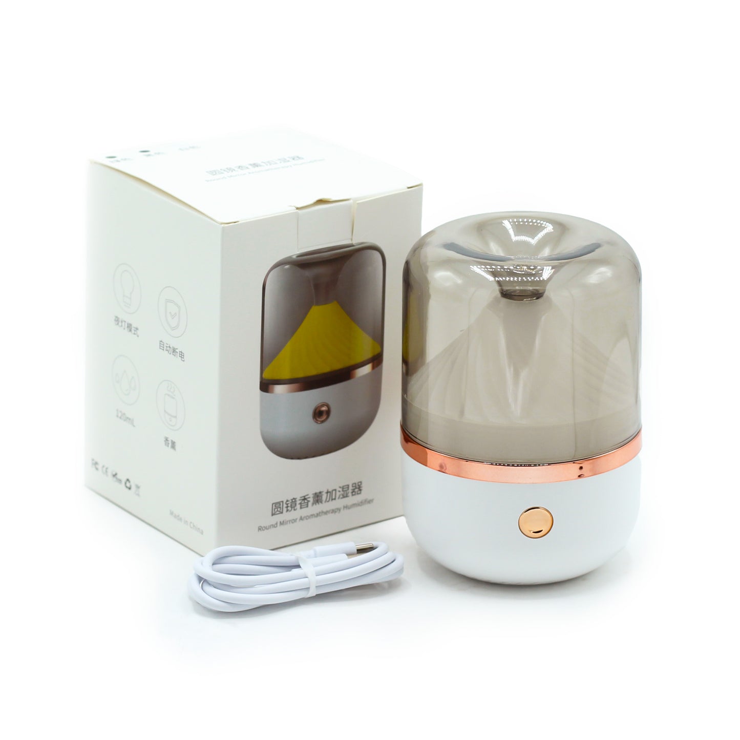 Diffuseur d'Arômes Urbain Blanc et Bronze - USB - Changement de Couleur