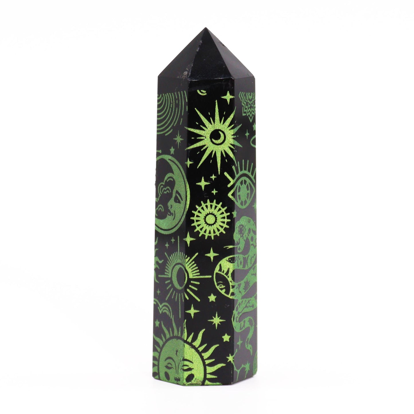 Pointe d'Obsidienne Noire (environ 60-70 g 9 cm) - Histoire Mystique - Vert Forêt