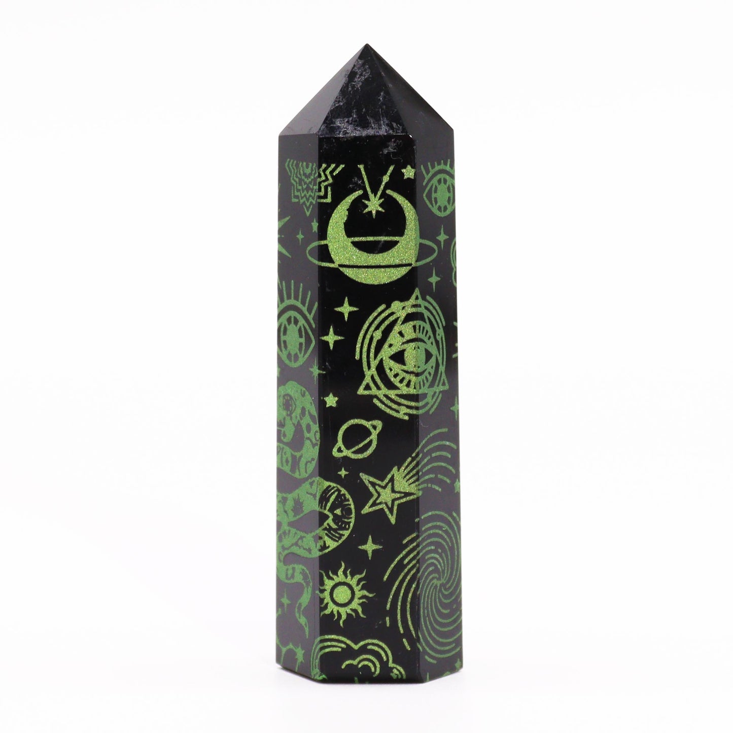 Pointe d'Obsidienne Noire (environ 60-70 g 9 cm) - Histoire Mystique - Vert Forêt