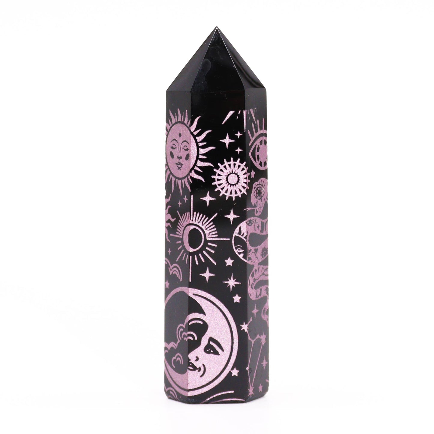 Pointe d'Obsidienne Noire (environ 60-70 g 9 cm) - Histoire Mystique - Rose Rose