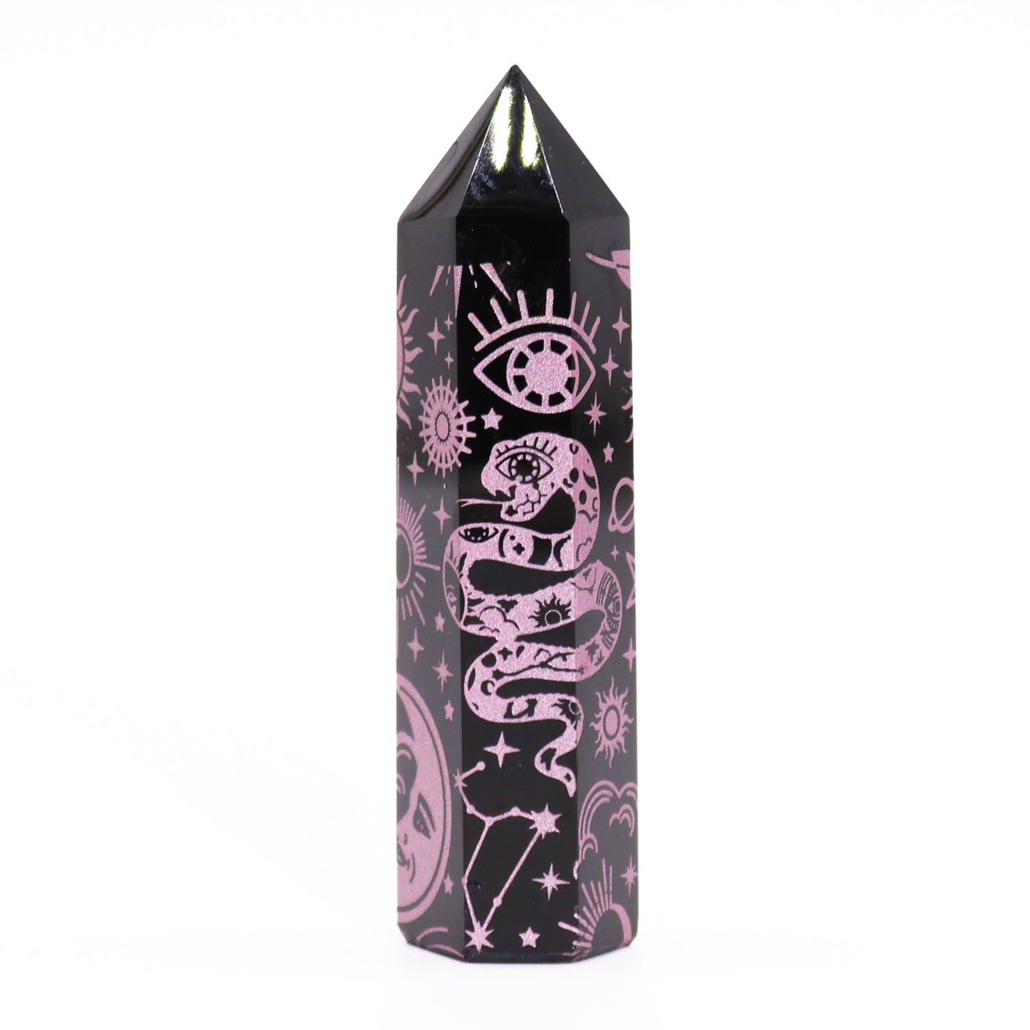 Pointe d'Obsidienne Noire (environ 60-70 g 9 cm) - Histoire Mystique - Rose Rose