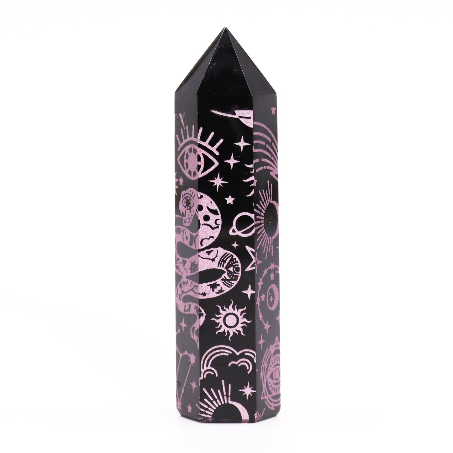 Pointe d'Obsidienne Noire (environ 60-70 g 9 cm) - Histoire Mystique - Rose Rose