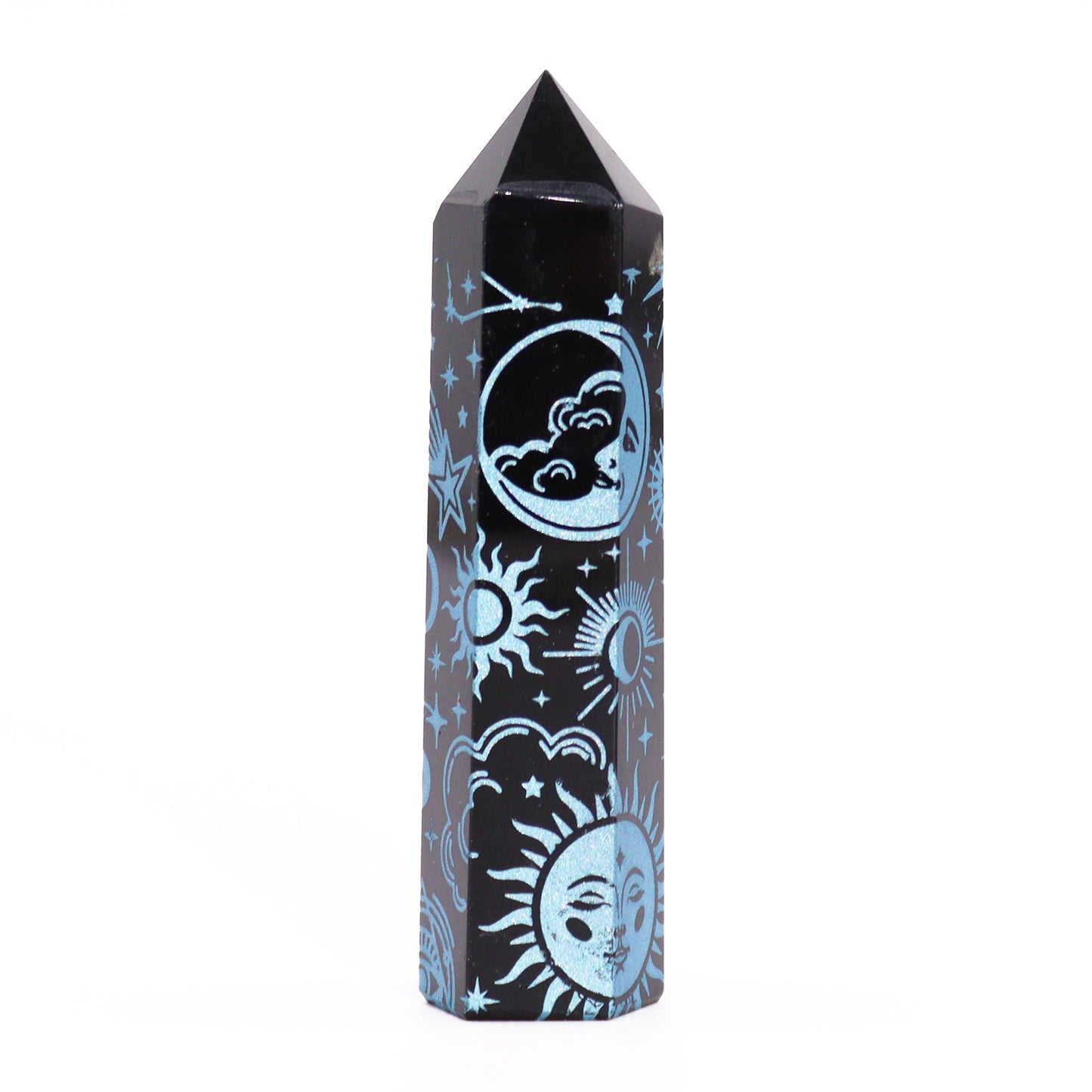 Pointe d'Obsidienne Noire (environ 60-70 g 9 cm) - Histoire Mystique - Bleu Ciel