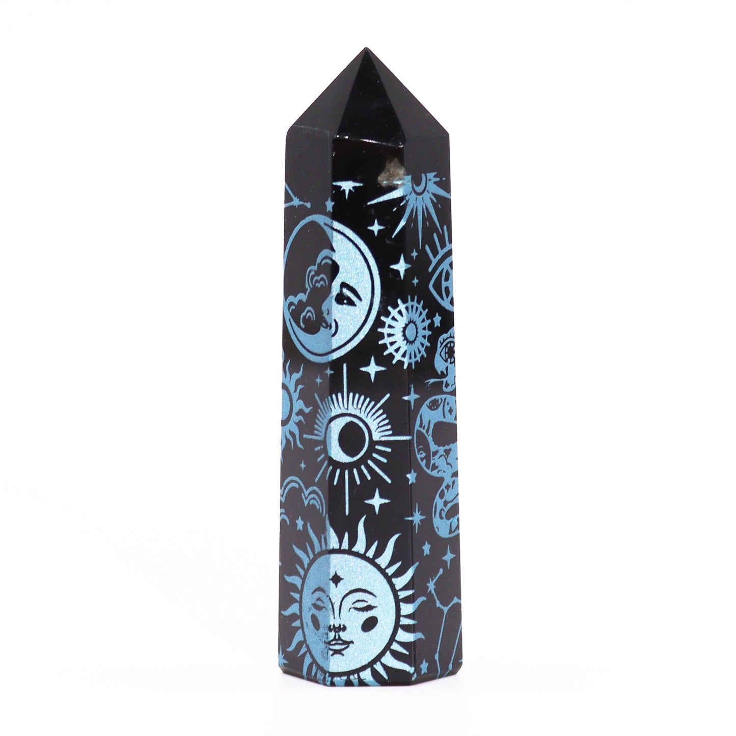 Pointe d'Obsidienne Noire (environ 60-70 g 9 cm) - Histoire Mystique - Bleu Ciel