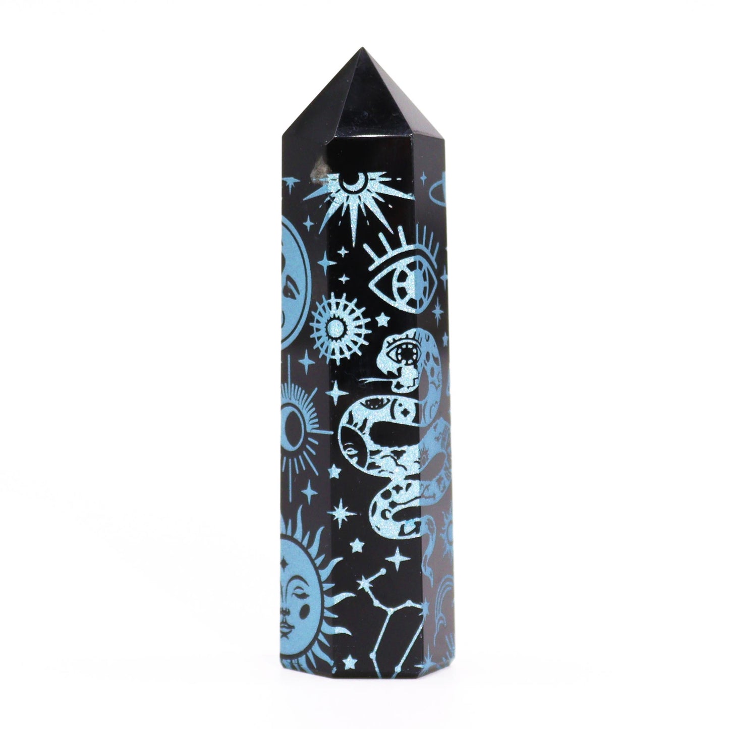 Pointe d'Obsidienne Noire (environ 60-70 g 9 cm) - Histoire Mystique - Bleu Ciel