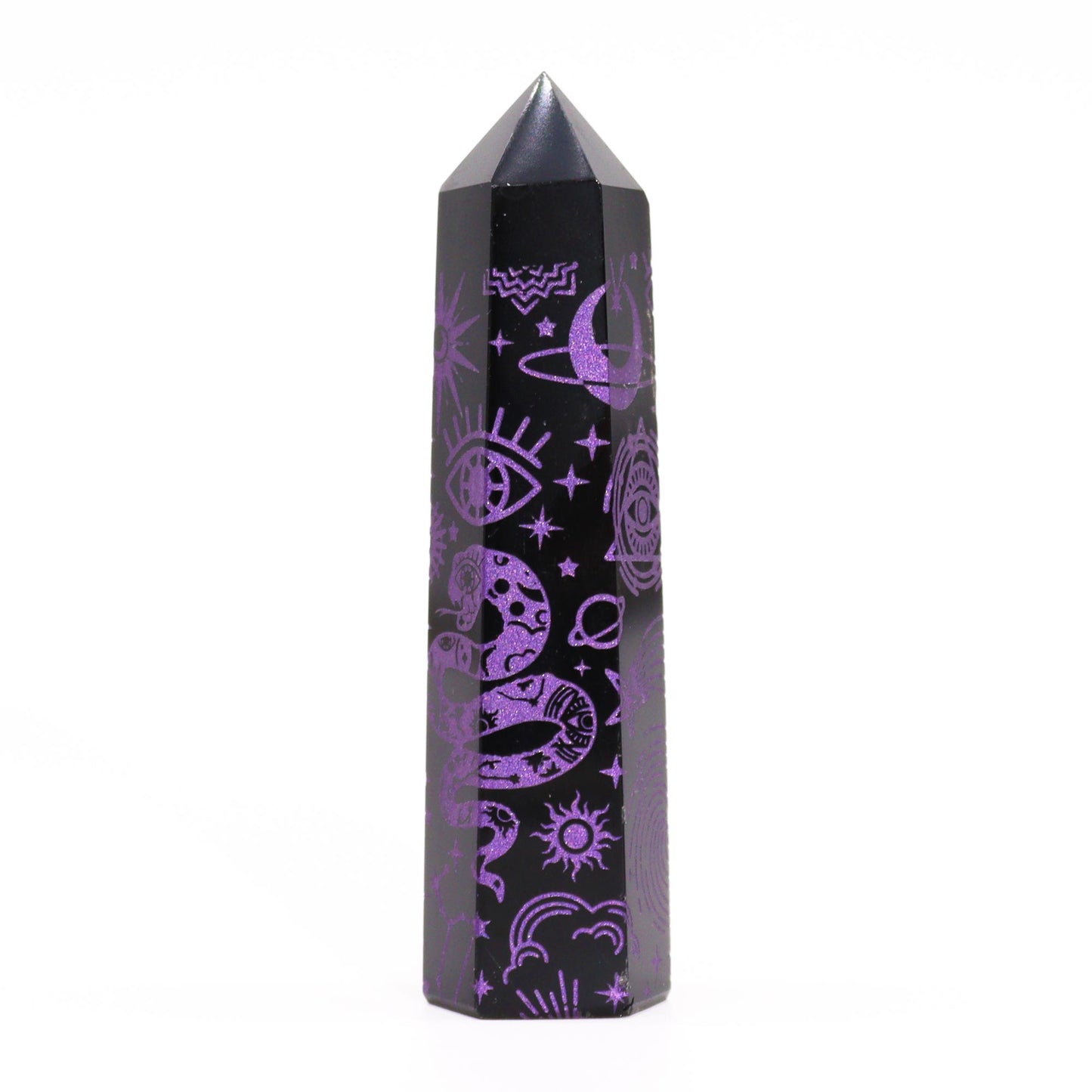 Pointe d'Obsidienne Noire (environ 60-70 g 9 cm) - Histoire Mystique - Violet Profond