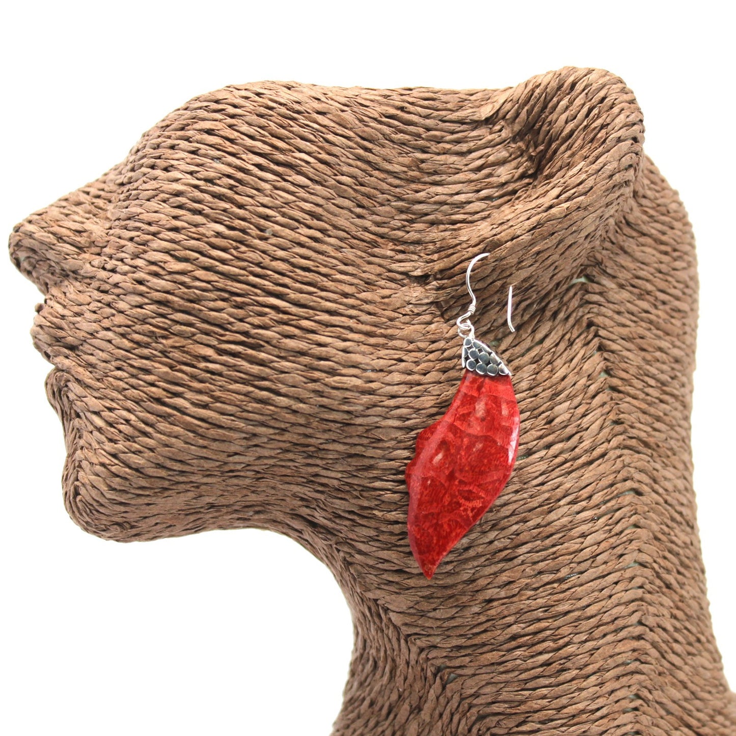 Boucle d'oreille argent 925Imitation corail - Feuille