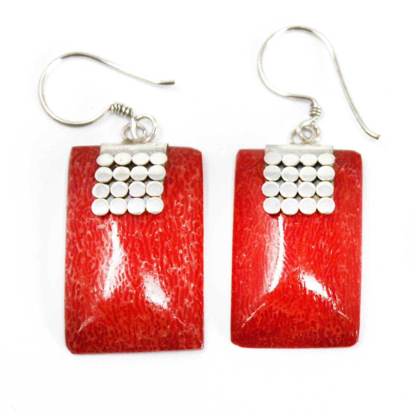 Boucle d'oreille argent 925 Imitation corail - Rectangulaire