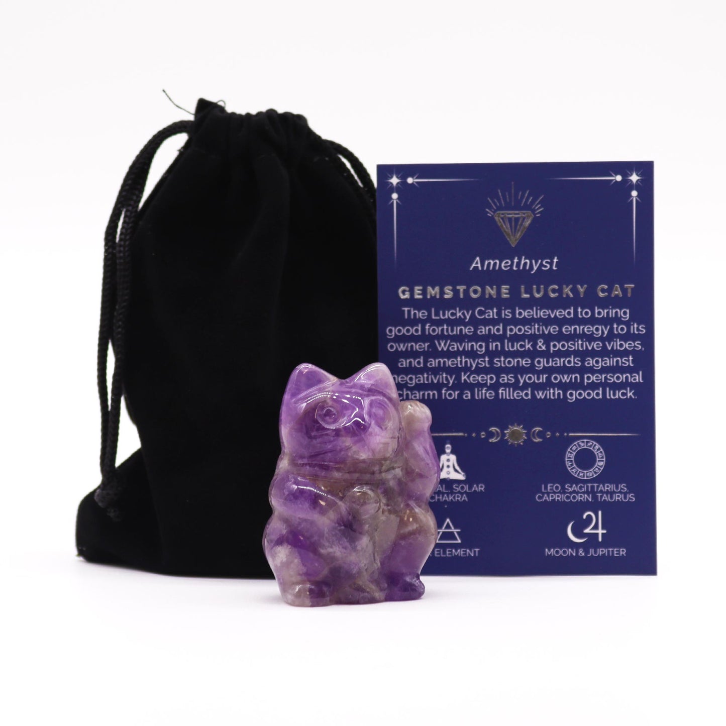 Chat Chanceux Pierre précieuse - Amethyste 50x35x25mm