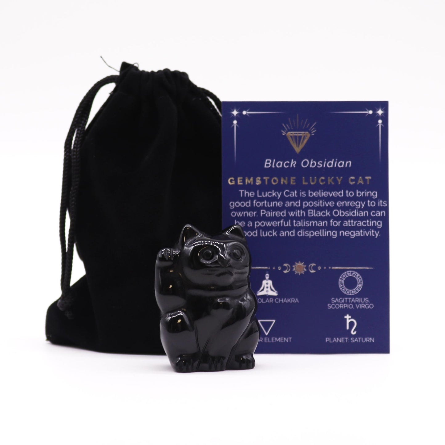 Chat Chanceux Pierre précieuse - Obsidienne Noire 50x35x25mm