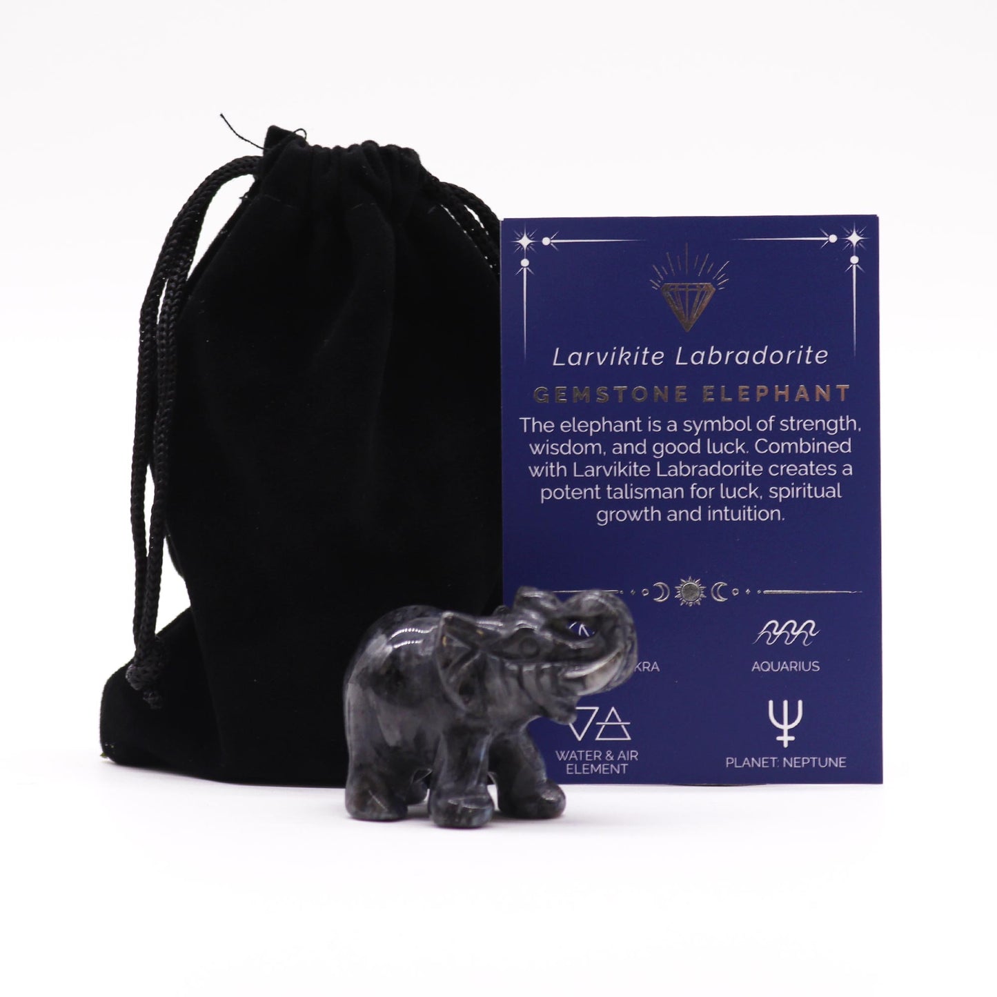 Éléphant Porte-Bonheur Pierre Précieuse - Larvikite Labradorite 50x35x25mm