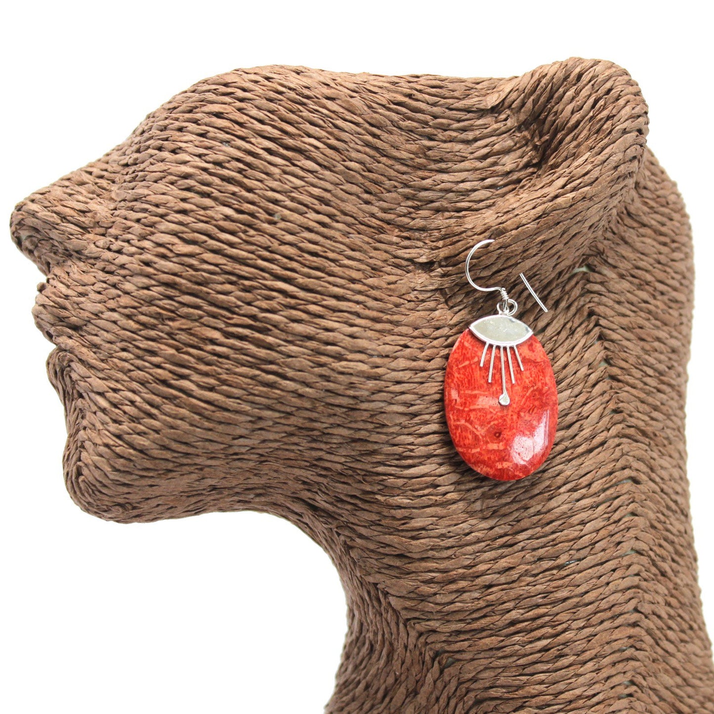 Boucle d'oreille argent 925Imitation corail - Ovale