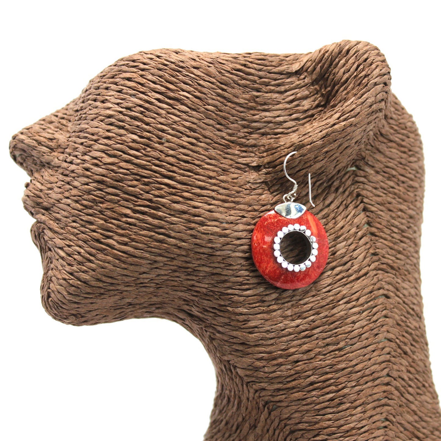 Boucle d'oreille argent 925Imitation corail - Donut