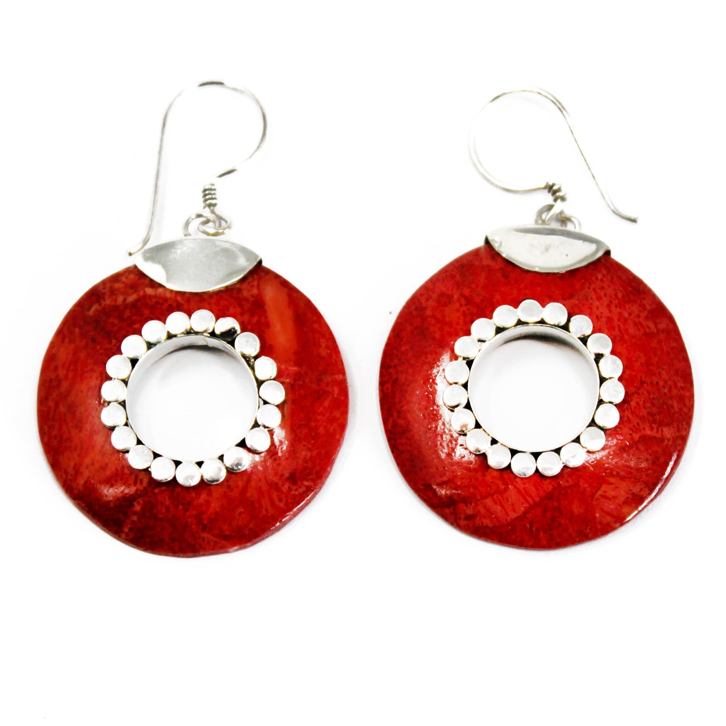 Boucle d'oreille argent 925Imitation corail - Donut