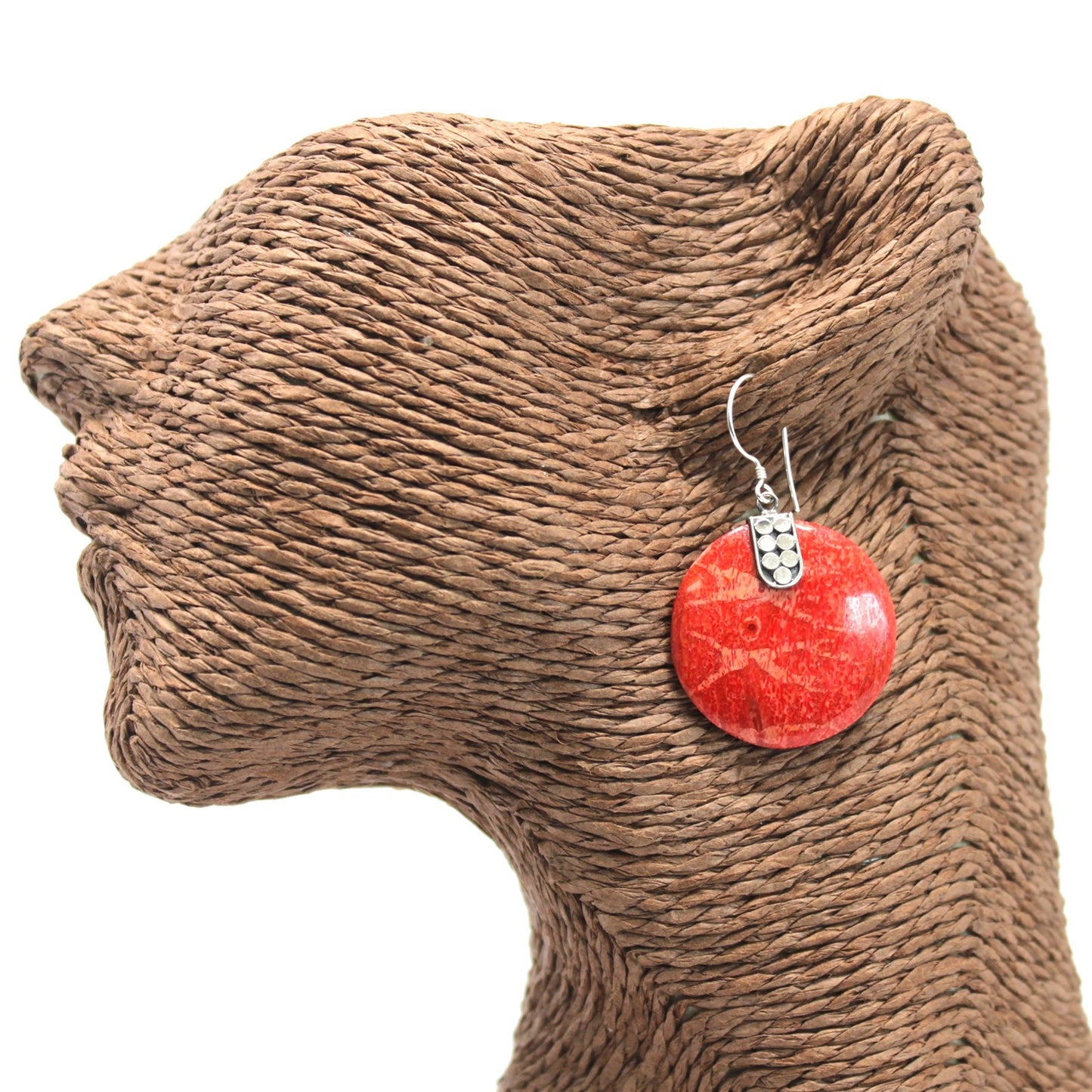 Boucle d'oreille argent 925Imitation corail - circulaire