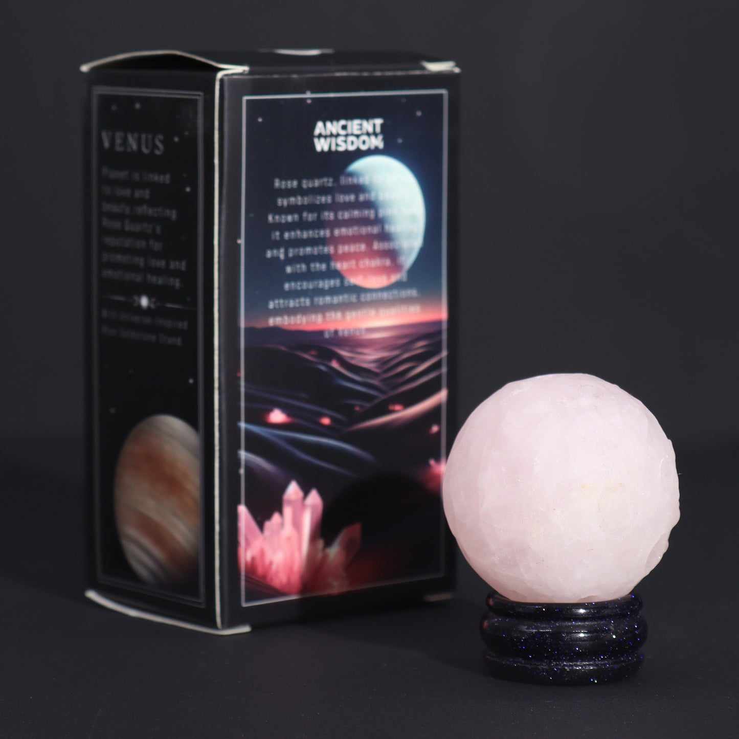 Planète de Quartz Rose sur Support en Pierre Goldstone - 40 mm