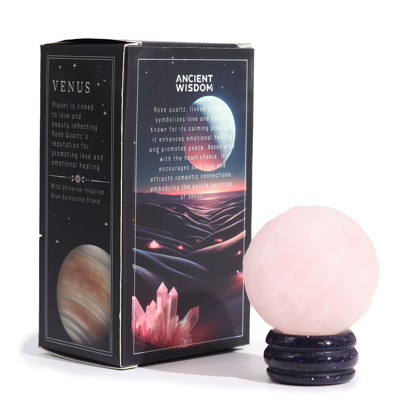 Planète de Quartz Rose sur Support en Pierre Goldstone - 40 mm