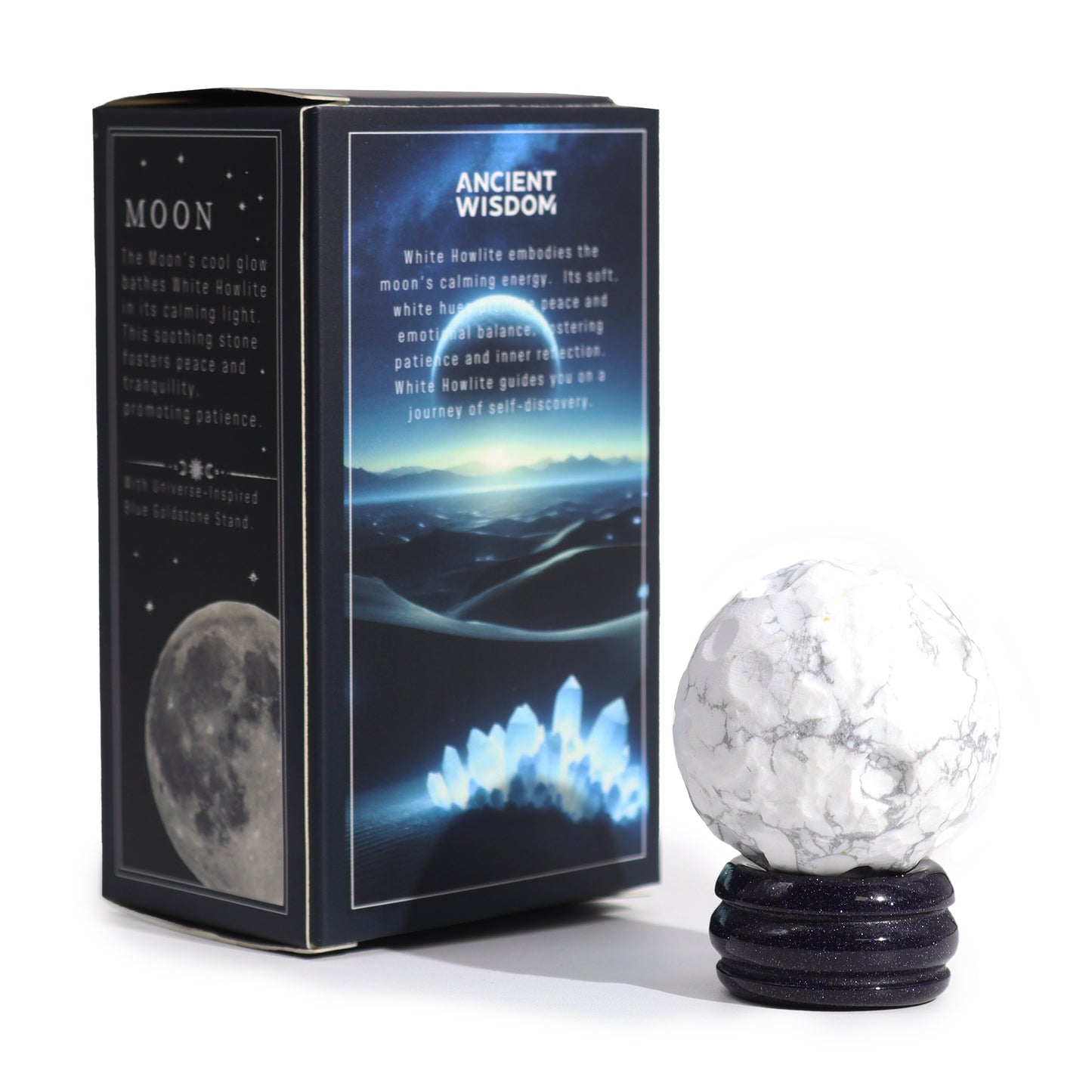Planète en Howlite Blanche sur Support en Pierre Goldstone - 40mm (support 30x15mm)