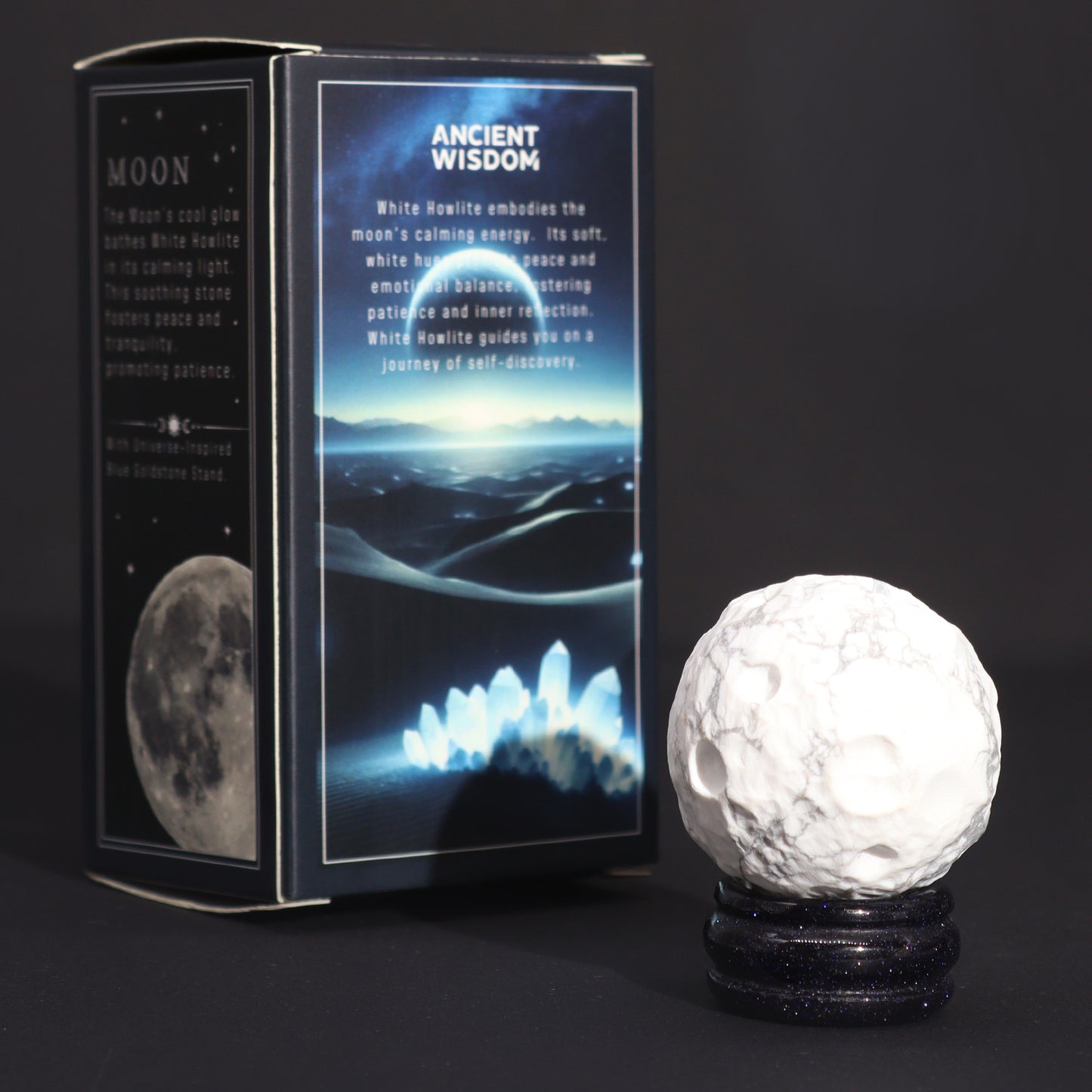 Planète en Howlite Blanche sur Support en Pierre Goldstone - 40mm (support 30x15mm)