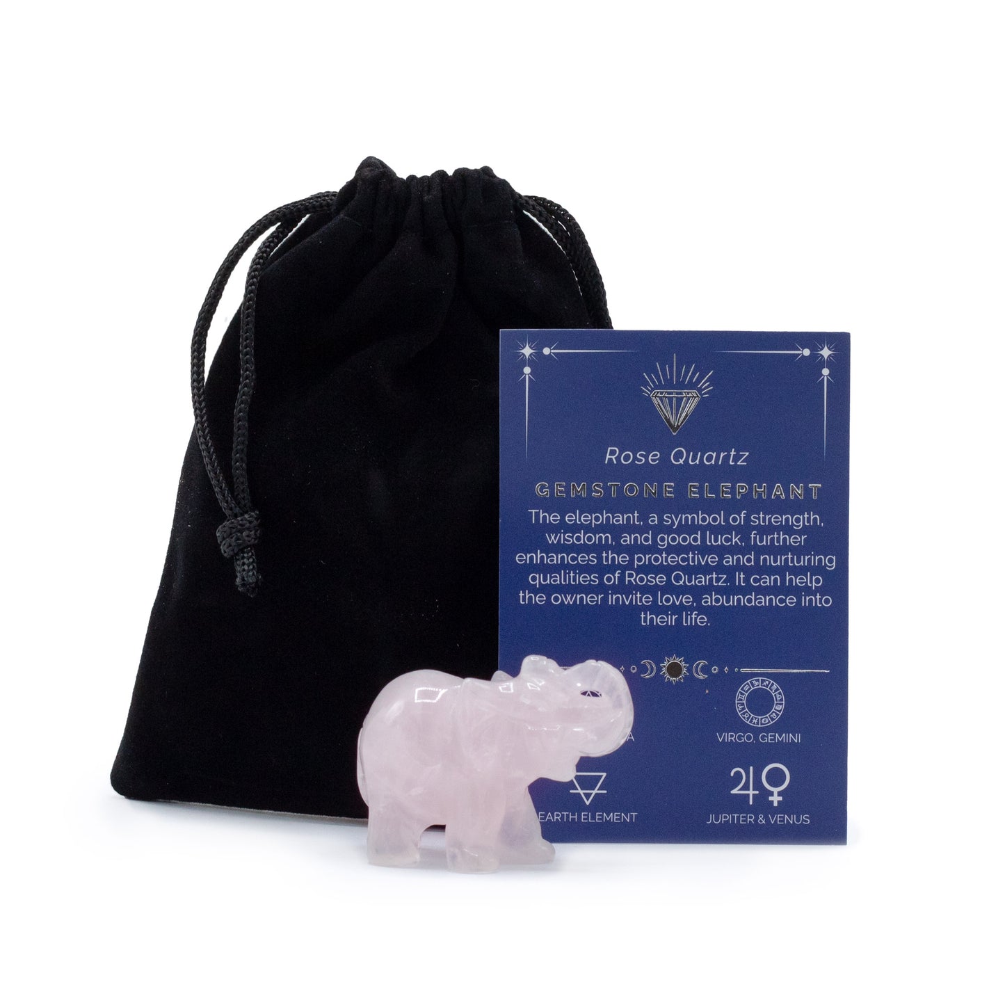 Éléphant Porte-Bonheur Pierre Précieuse - Quartz rose 50x35x25mm