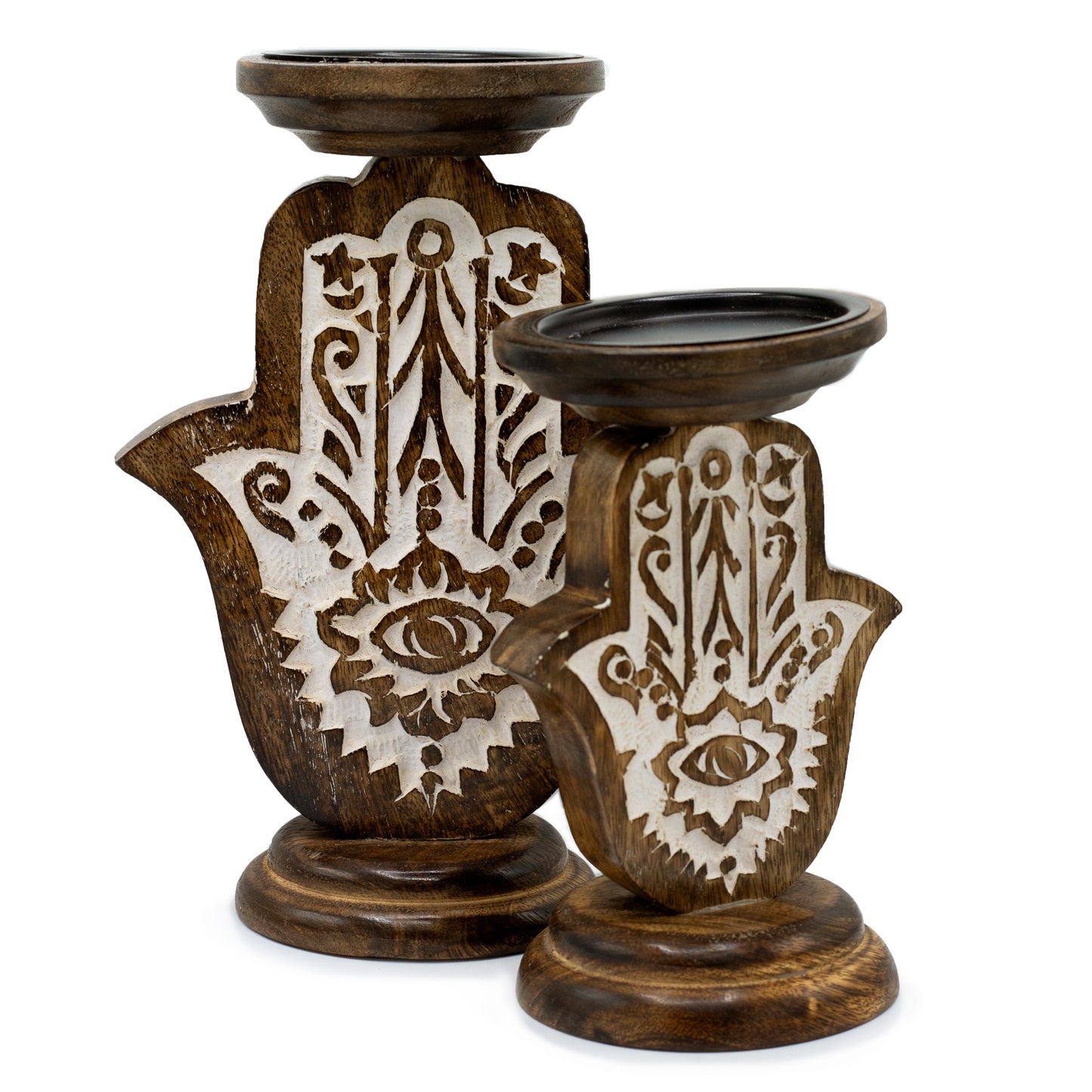 Porte-Bougies en Bois de Manguier - Main de Fatma - Petit 18x11cm