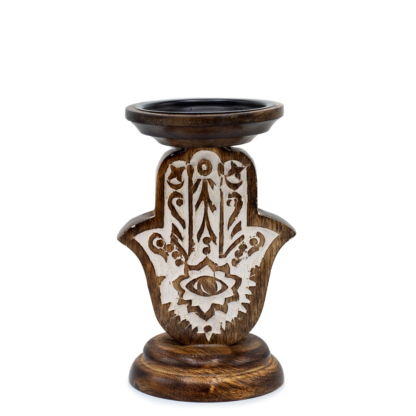 Porte-Bougies en Bois de Manguier - Main de Fatma - Petit 18x11cm