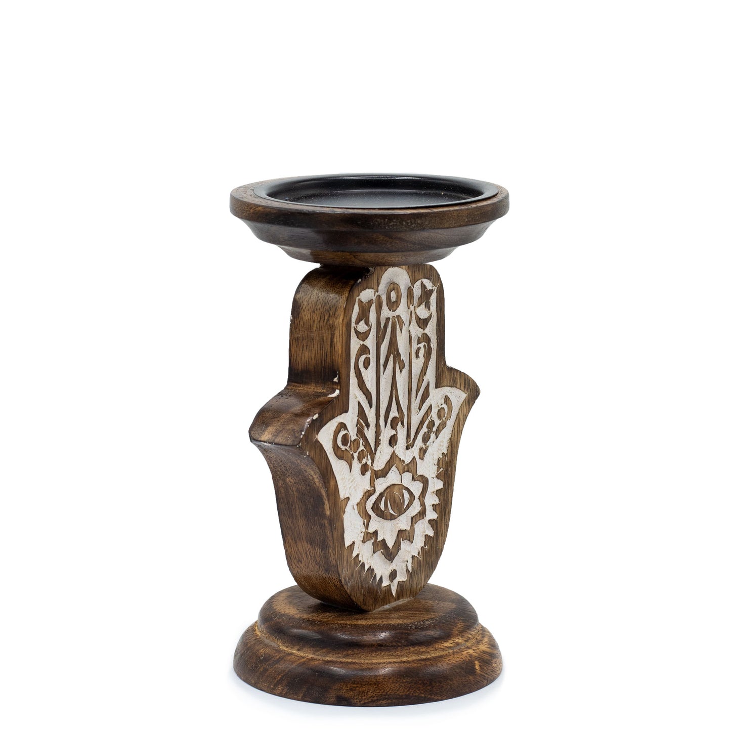 Porte-Bougies en Bois de Manguier - Main de Fatma - Petit 18x11cm