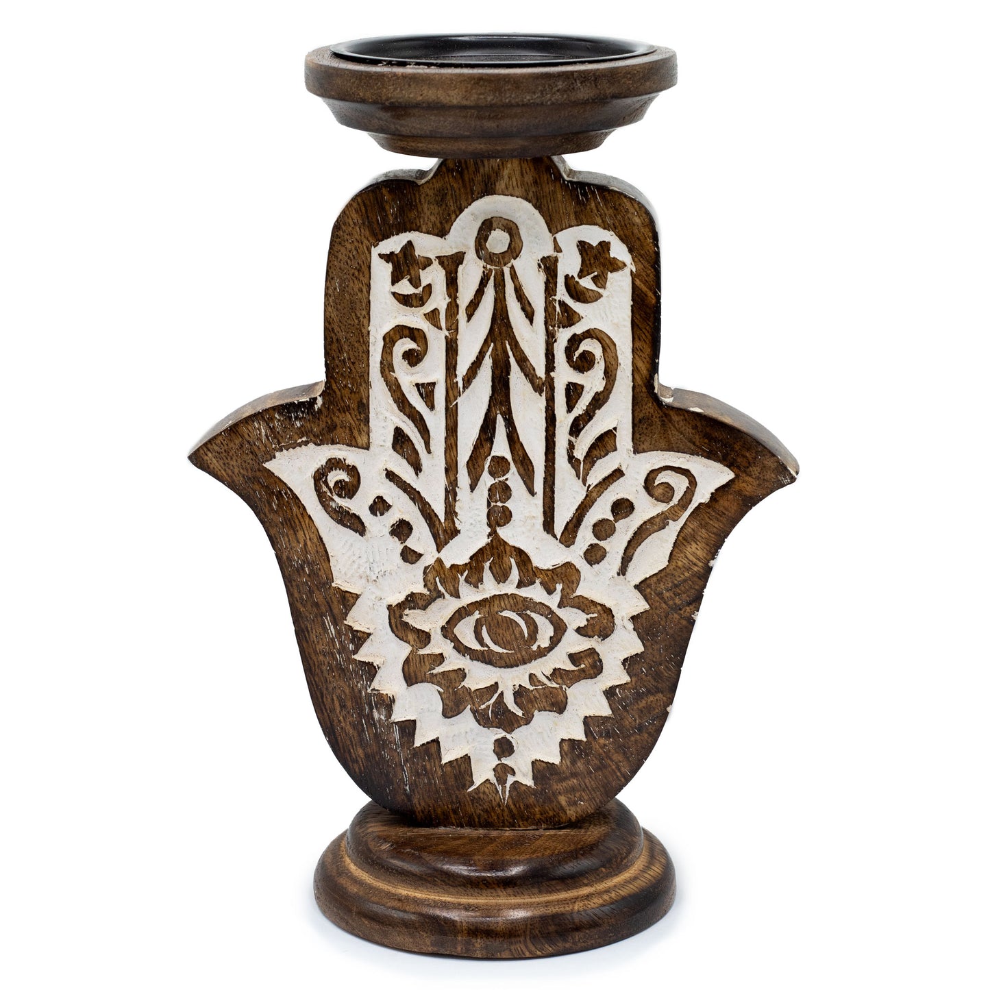 Porte-Bougies en Bois de Manguier - Main de Fatma - Grand 25x18cm
