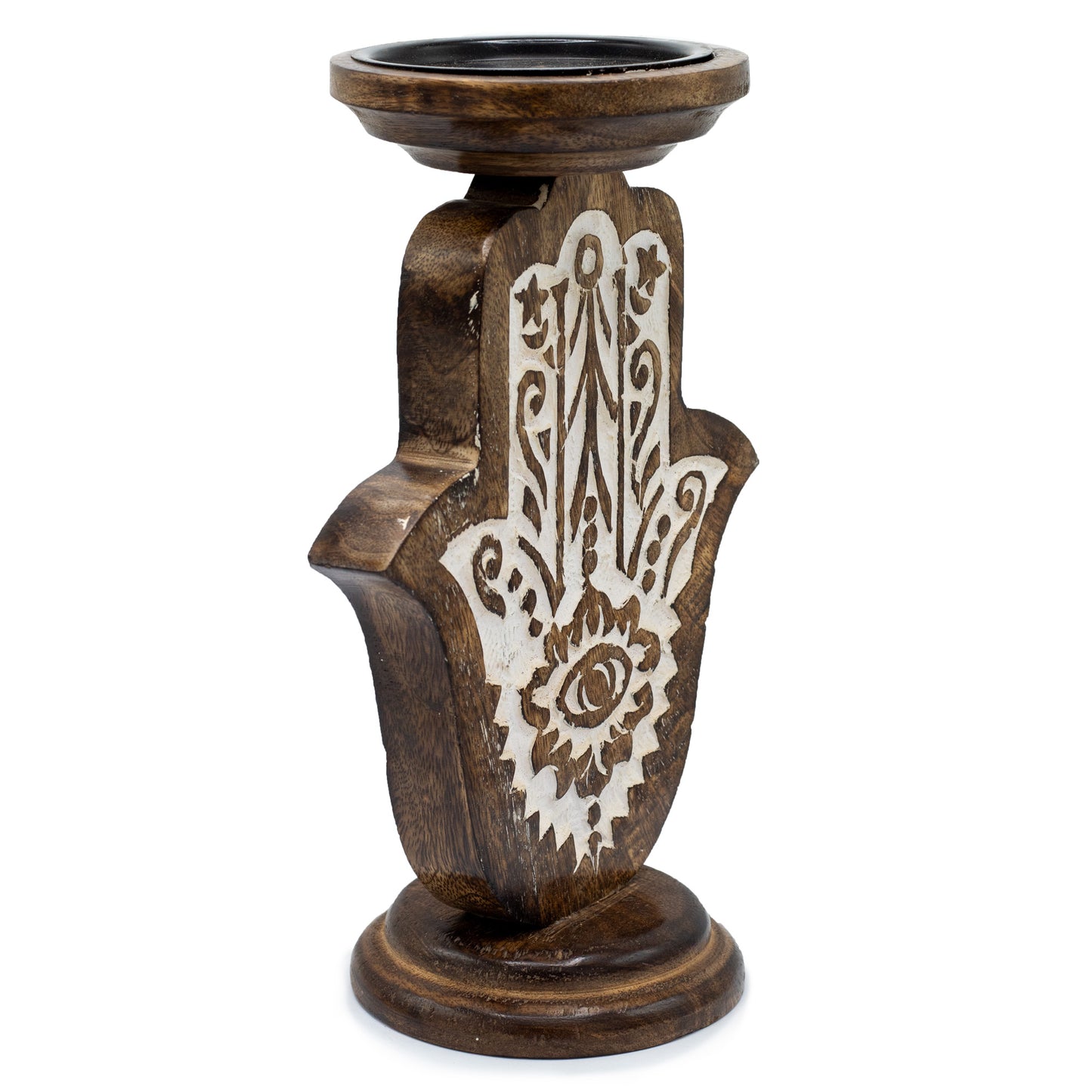 Porte-Bougies en Bois de Manguier - Main de Fatma - Grand 25x18cm