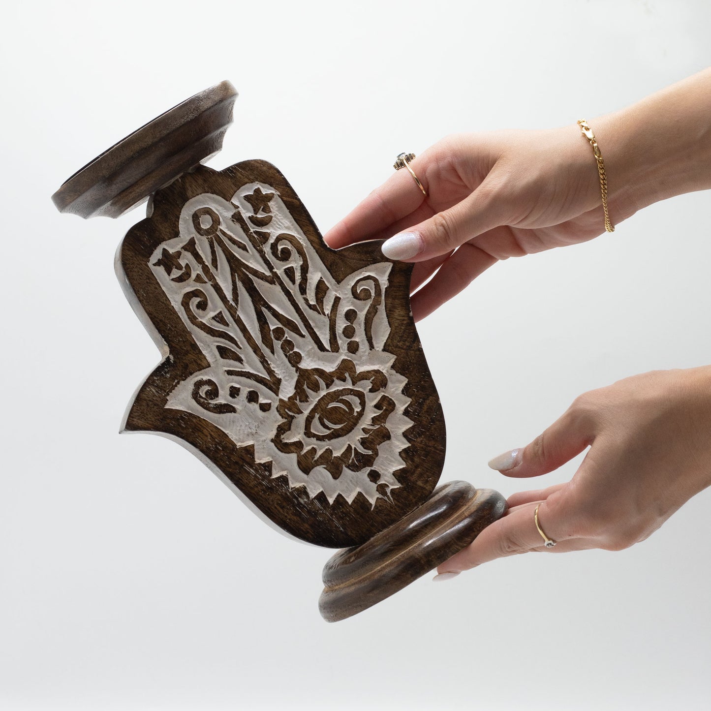 Porte-Bougies en Bois de Manguier - Main de Fatma - Grand 25x18cm