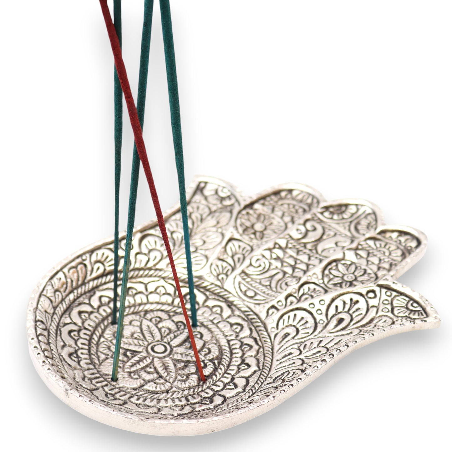 Porte-encens Lrg Main de Fatma en Aluminium Poli 18x13cm