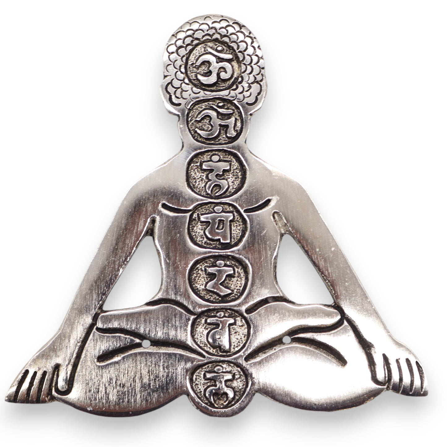 Porte-encens Yoga 7 Chakras en Aluminium Poli 12x12cm