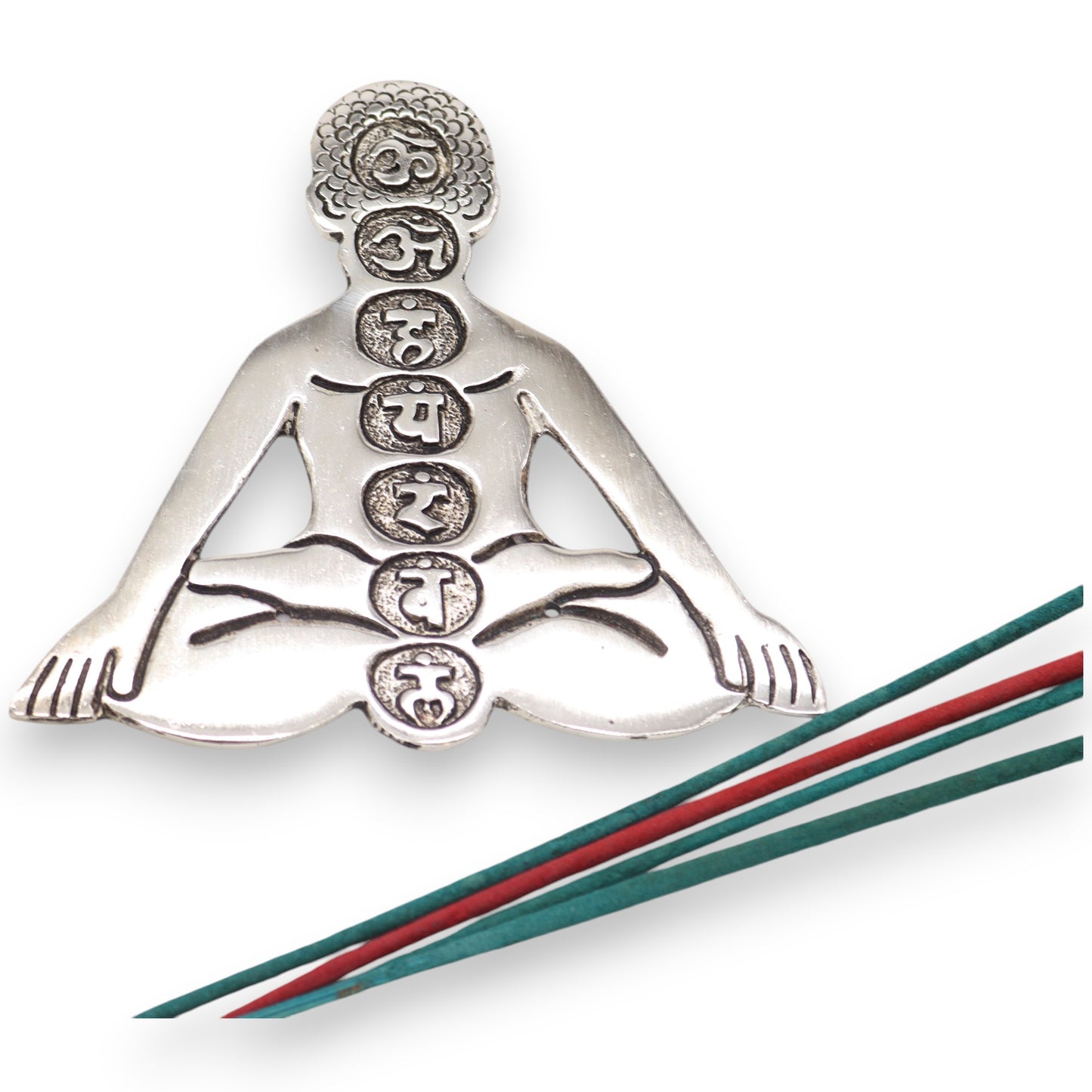 Porte-encens Yoga 7 Chakras en Aluminium Poli 12x12cm