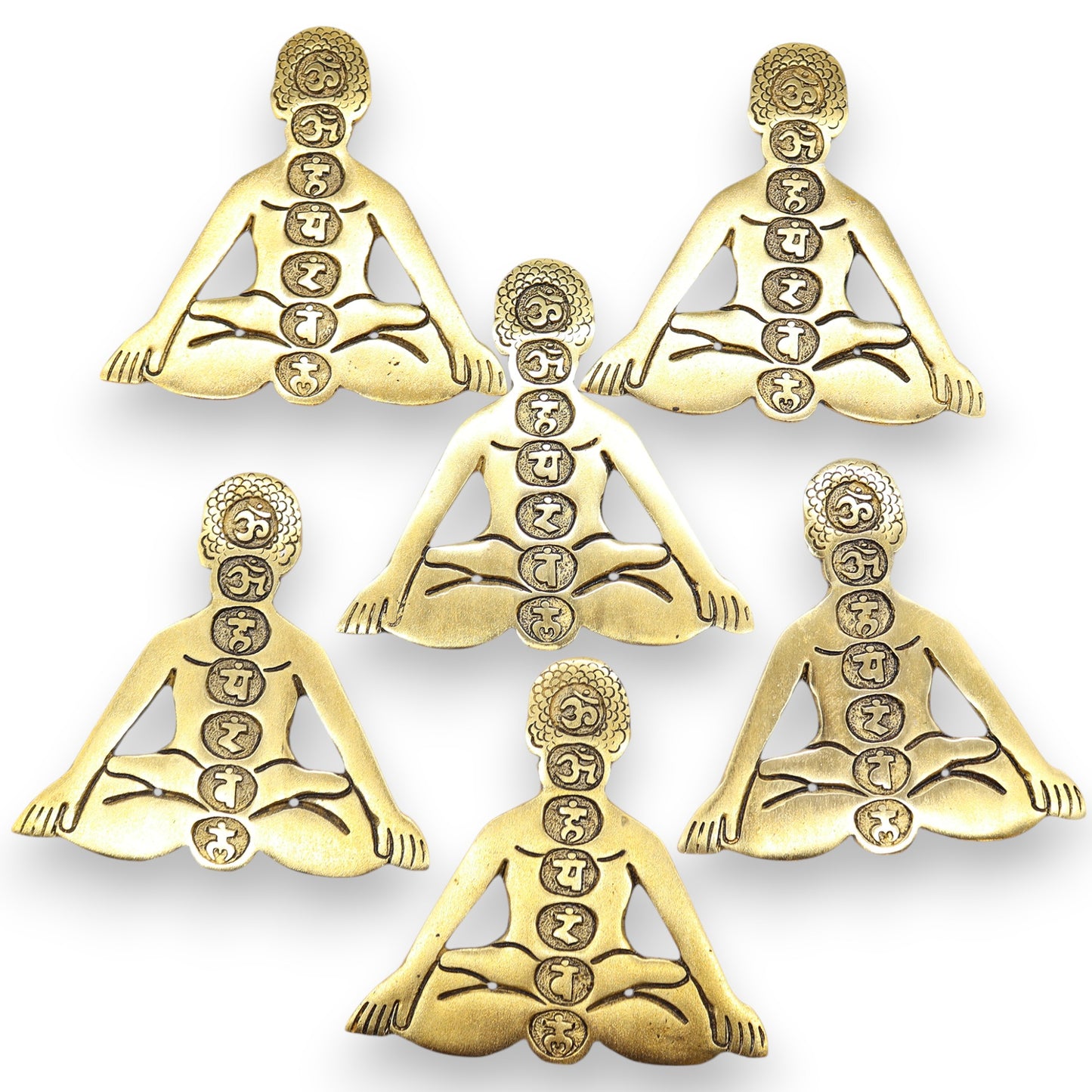 Porte-encens Yoga 7 Chakras en Aluminium Doré 12x12cm