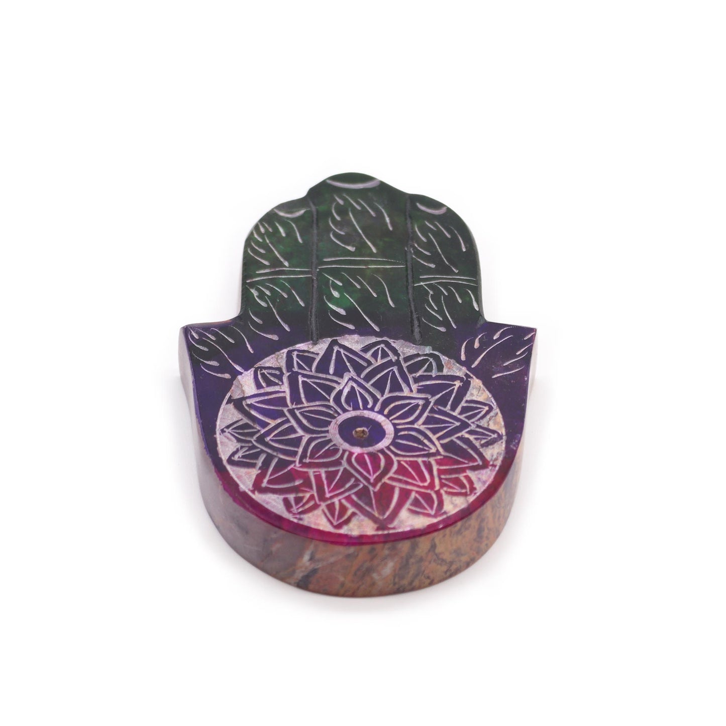 Porte-Encens Main de Fatma en Pierre Stéatite 9x6cm - Fleur de Lotus
