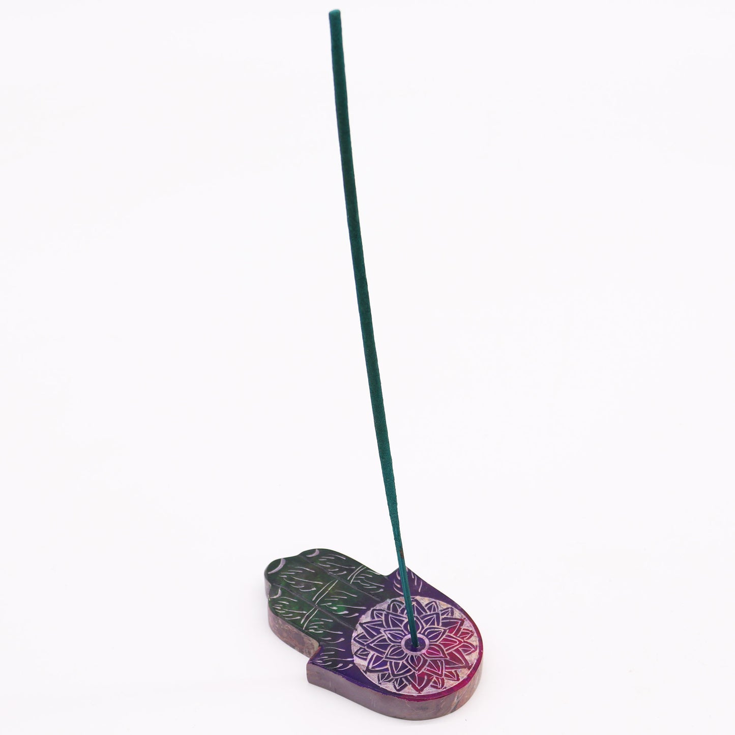 Porte-Encens Main de Fatma en Pierre Stéatite 9x6cm - Fleur de Lotus