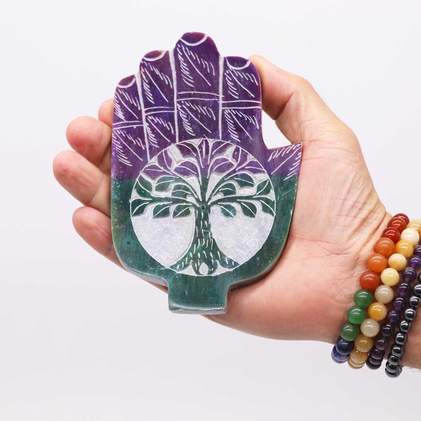 Porte-Encens Main de Fatma en Pierre Stéatite Med 13x9cm - Arbre de Vie