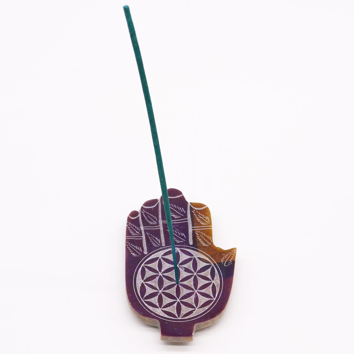 Porte-Encens Main de Fatma en Pierre Stéatite Med 13x9cm - Fleur de Vie
